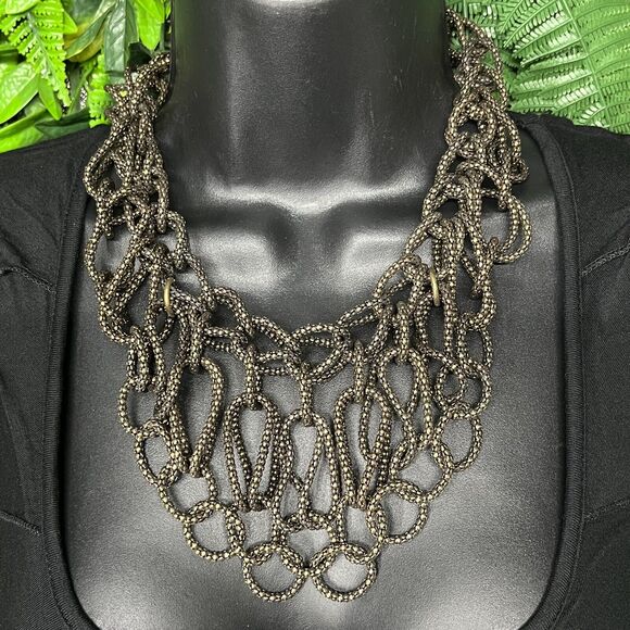 Necklace Women Fashion Bronze Tone Layered Twisted Chain Statement 2128 - Picture 3 of 5